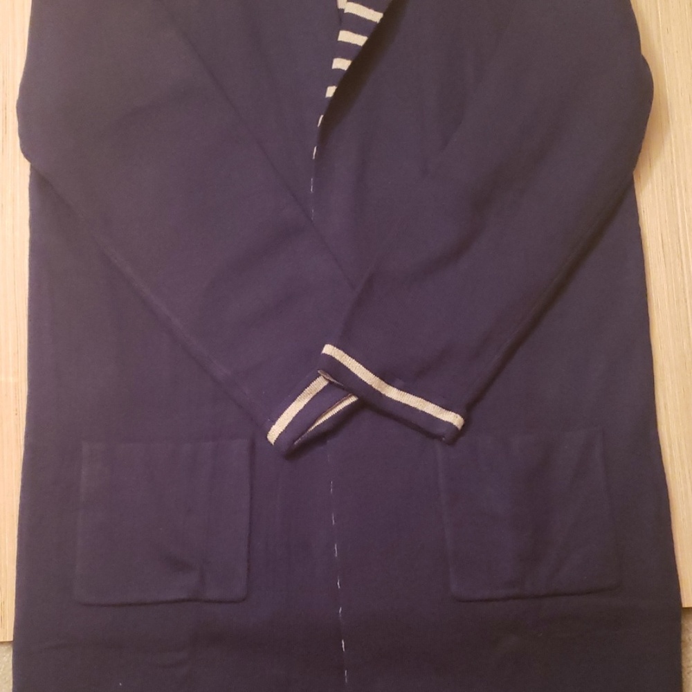 EUC Joseph A. Navy blue/tan hooded jacket - Picture 7 of 9